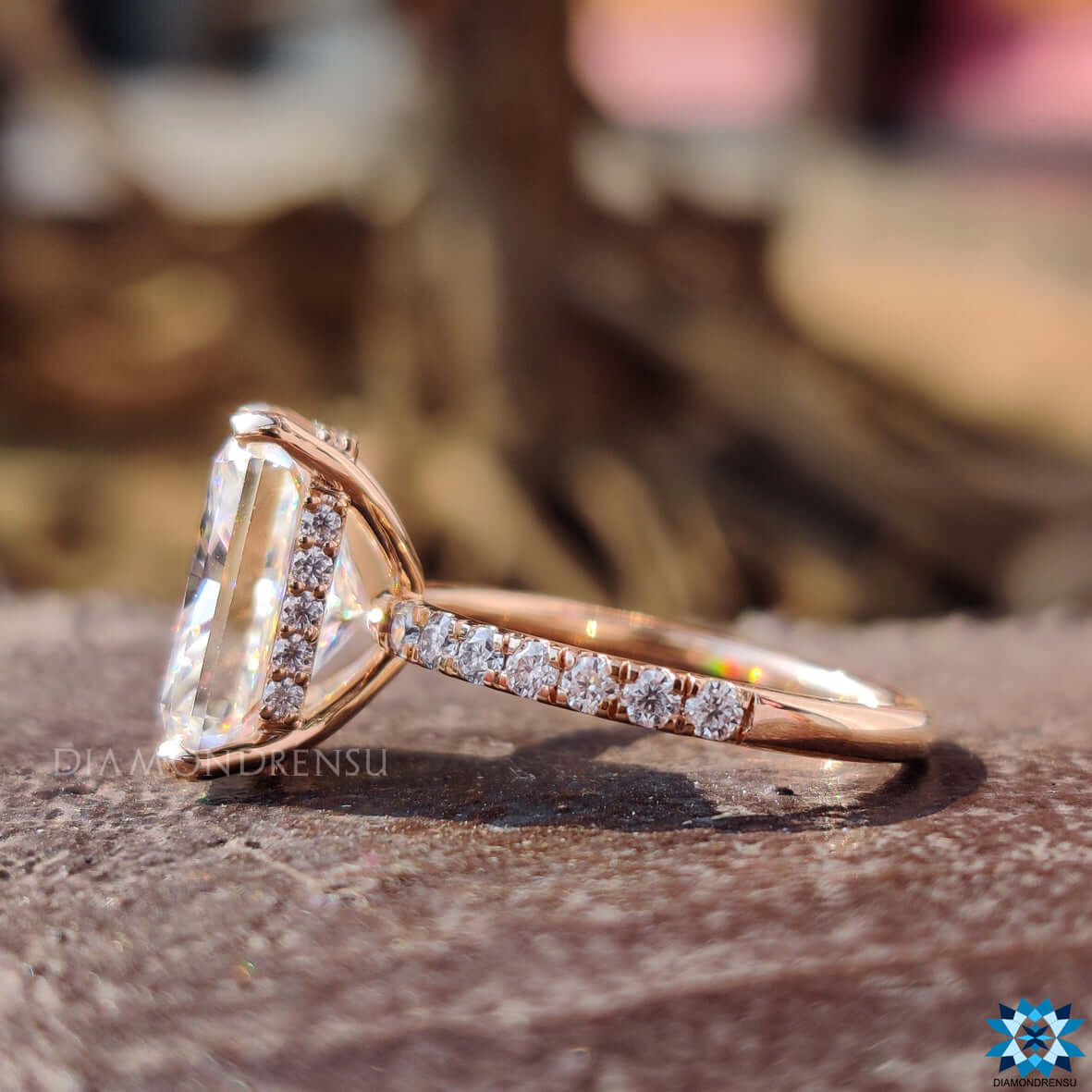 Radiant Cut Moissanite Engagement Ring Hidden Halo Moissanite Ring