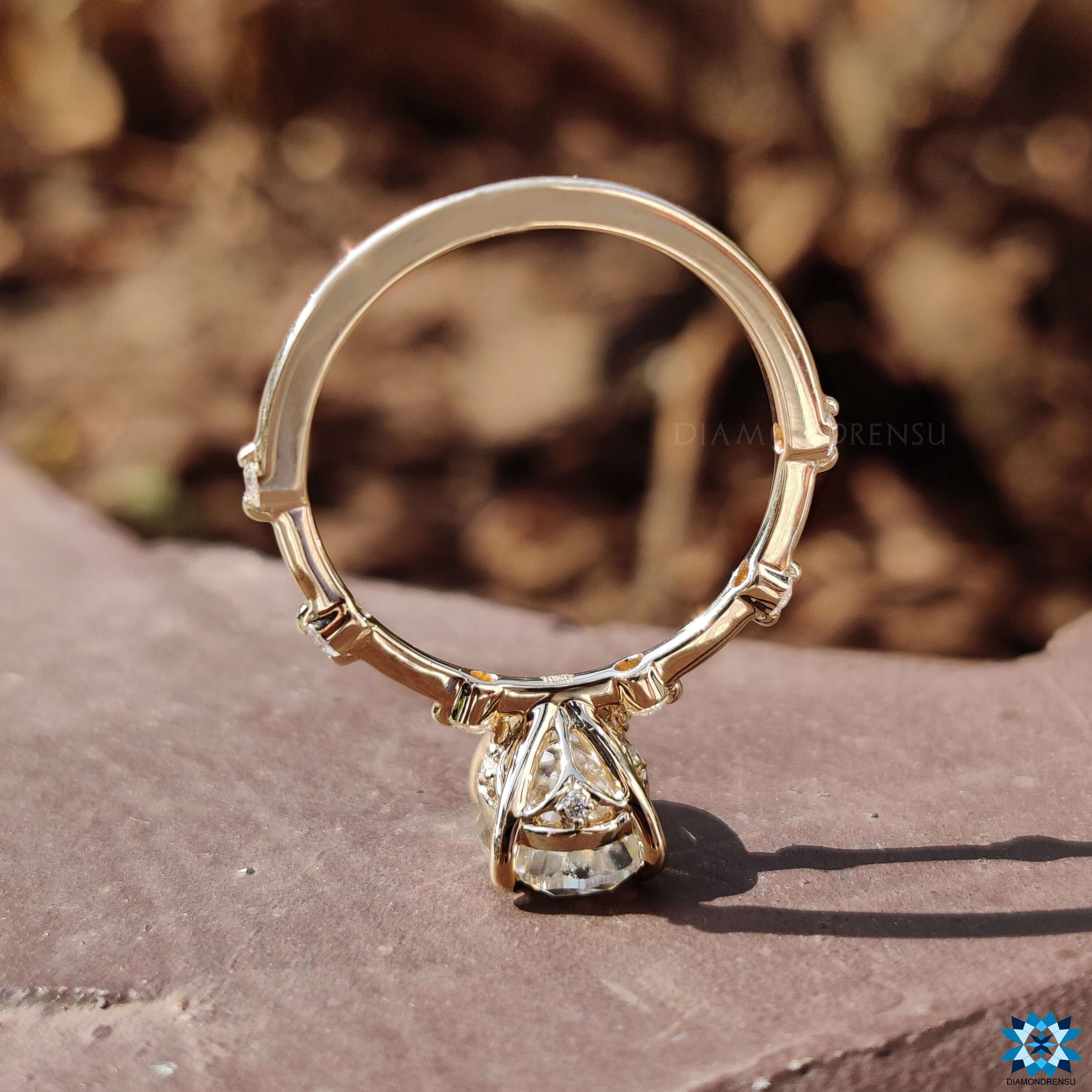 Oval Cut Unique Distance Pave Set Antique Vintage Style Ring