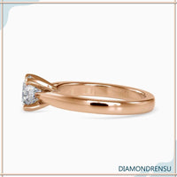 Round brilliant cut diamond ring in a classic cathedral setting, IGI certified
