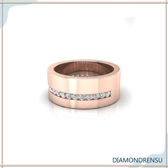 Mens wedding band with channel set diamonds for bold style.
