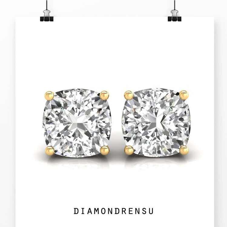 Beautiful cushion earrings with Lab Grown Diamond, offering eco-friendly luxury.
