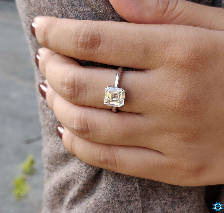 Beautiful Asscher moissanite ring crafted for special occasions.
