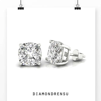 Dazzling earring cushion design with Lab Grown Diamond for sustainability and style.