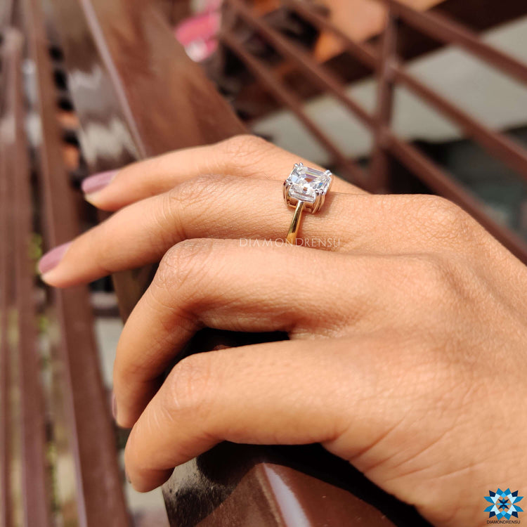 Handmade ring with a delicate asscher cut design for uniqueness.
