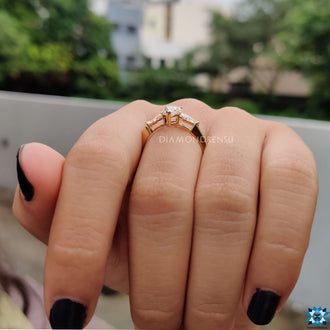 This moissanite ring offers brilliant sparkle with ethical sourcing.
