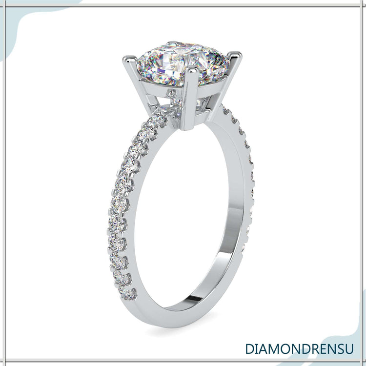 Ring settings pave with cushion cut diamond and 4 prong engagement design.

