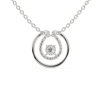 The floating center diamond offers a unique, modern design.
