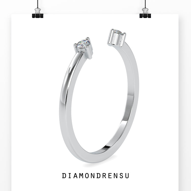 Gold cuff ring with 3 prong ring settings, perfect for a unique wedding band.
