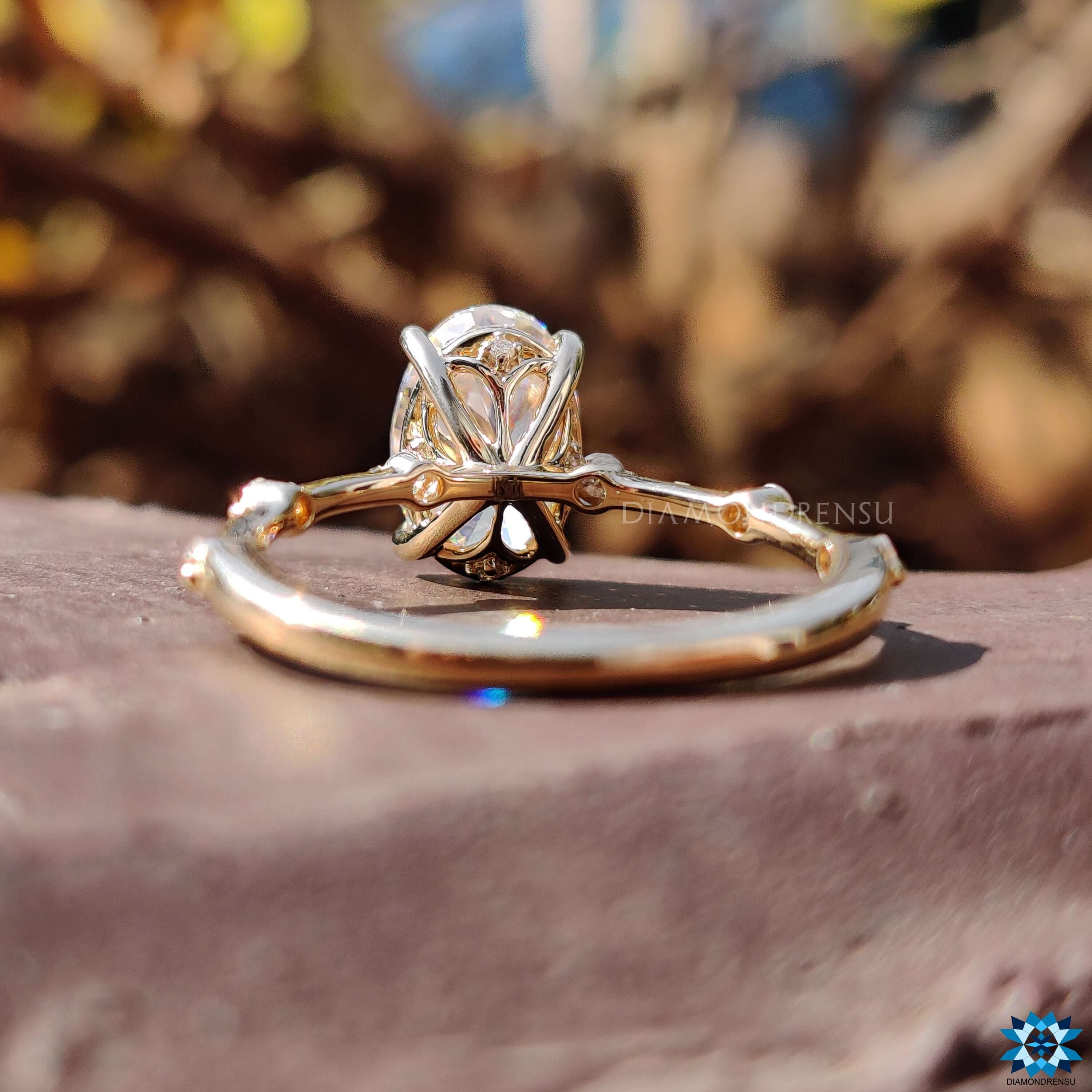 Oval Cut Unique Distance Pave Set Antique Vintage Style Ring