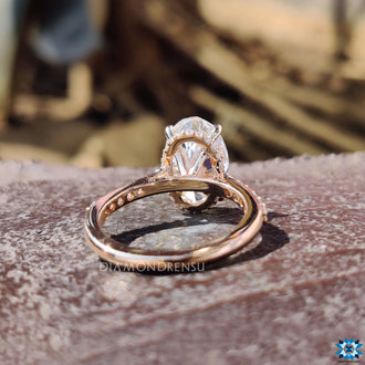 oval ring with hidden halo Cathedral Setting 4 Claw Prong
