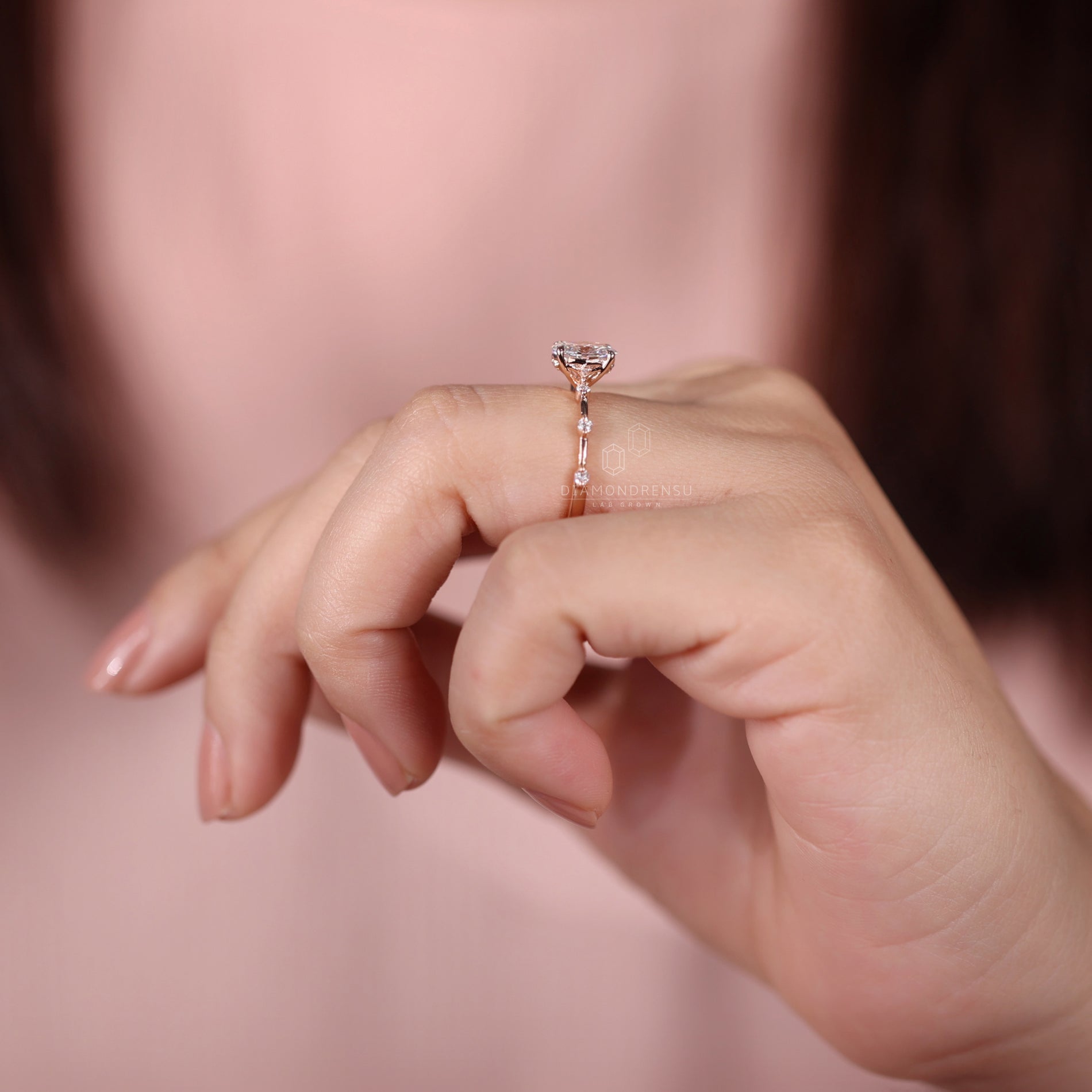 Oval Engagement Ring, IGI Certified Lab Diamond Distance Pave Set Ring
