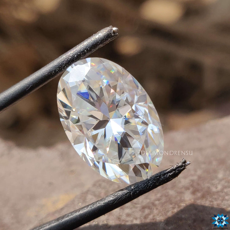 Oval moissanite cut featured as a loose moissanite stone ready for ring or pendant designs.
