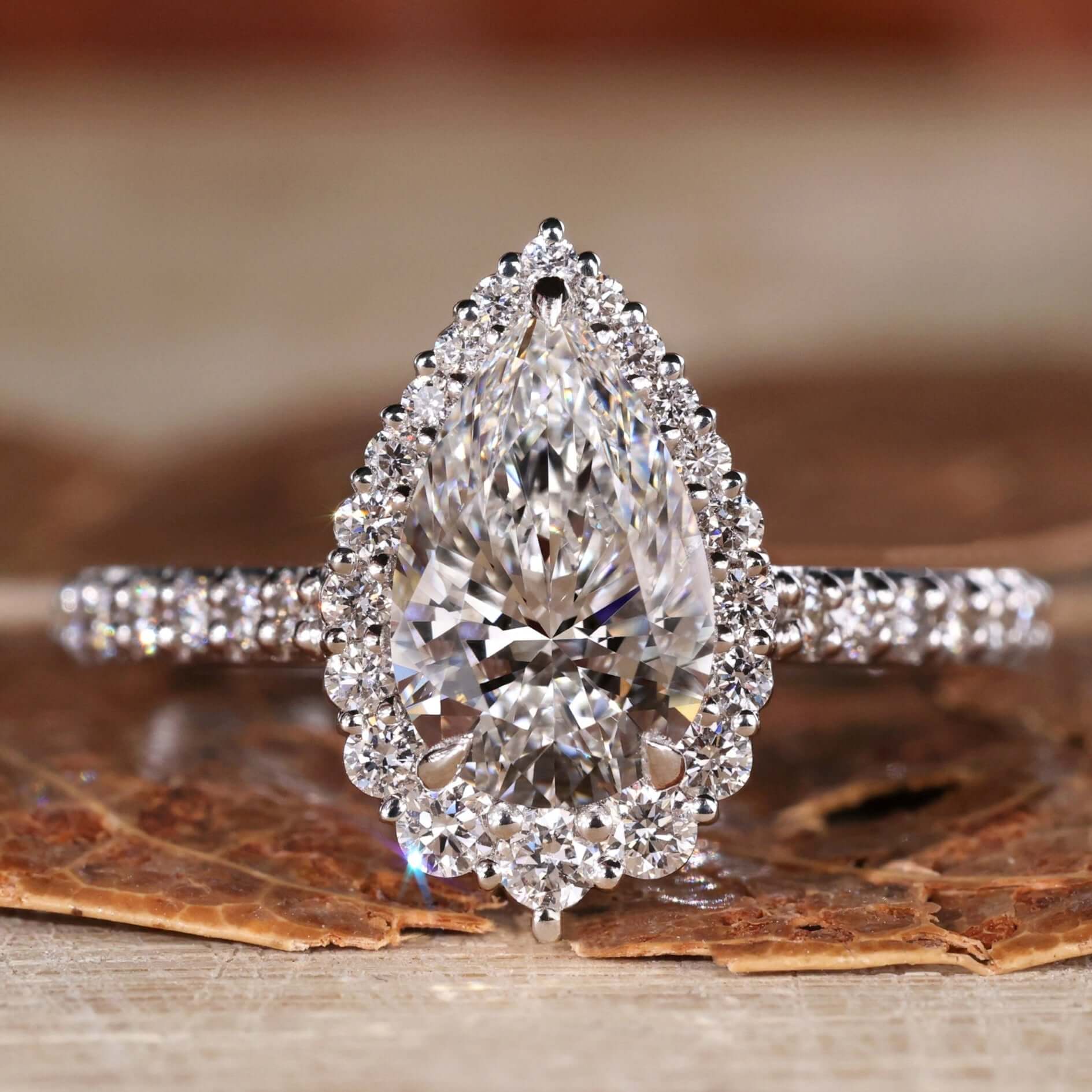 lab grown diamond halo engagement ring