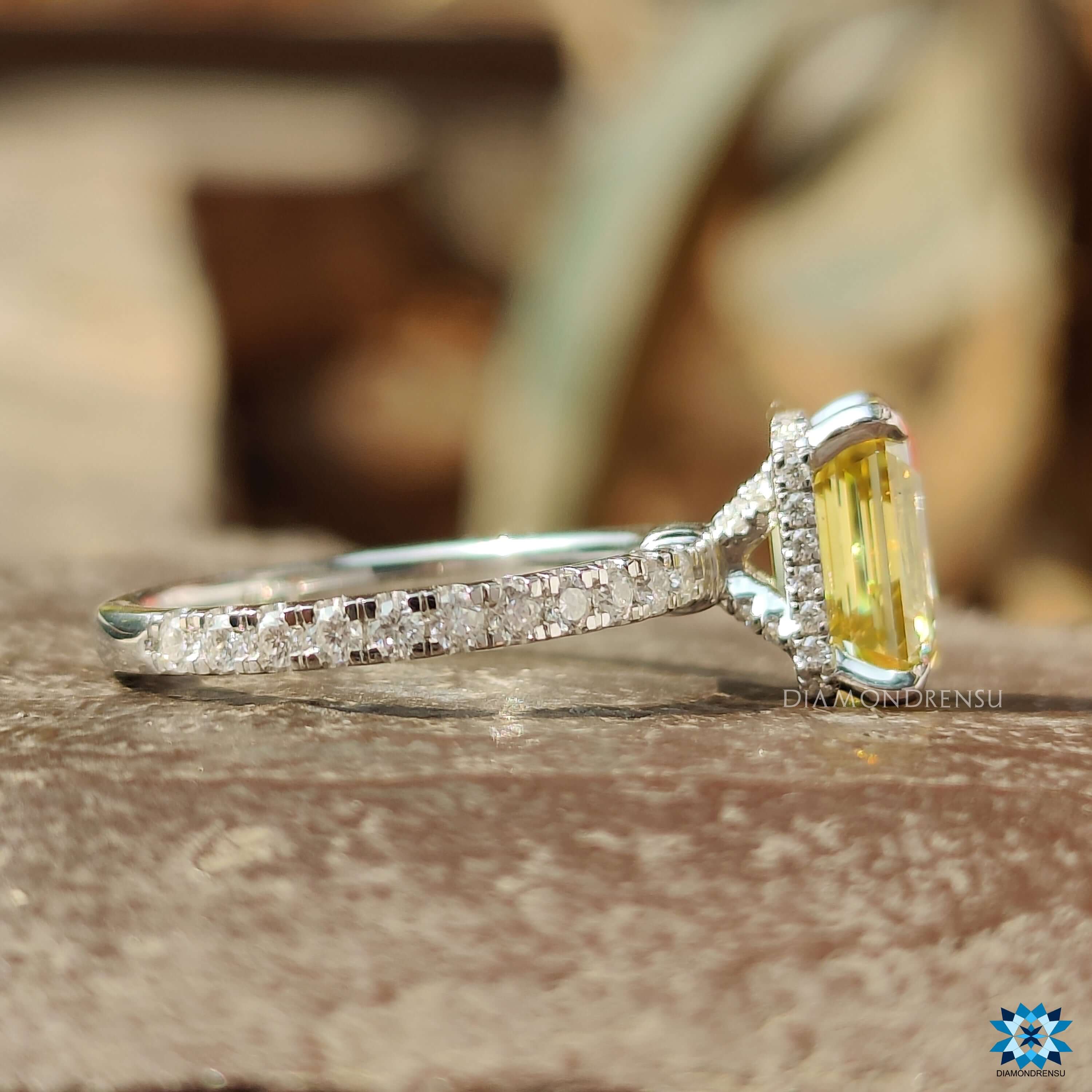Canary Vivid Yellow 3.82 TCW Emerald Cut Unique Moissanite Engagement Ring