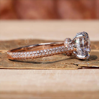 3 sided pave engagement ring with sparkling diamonds.
