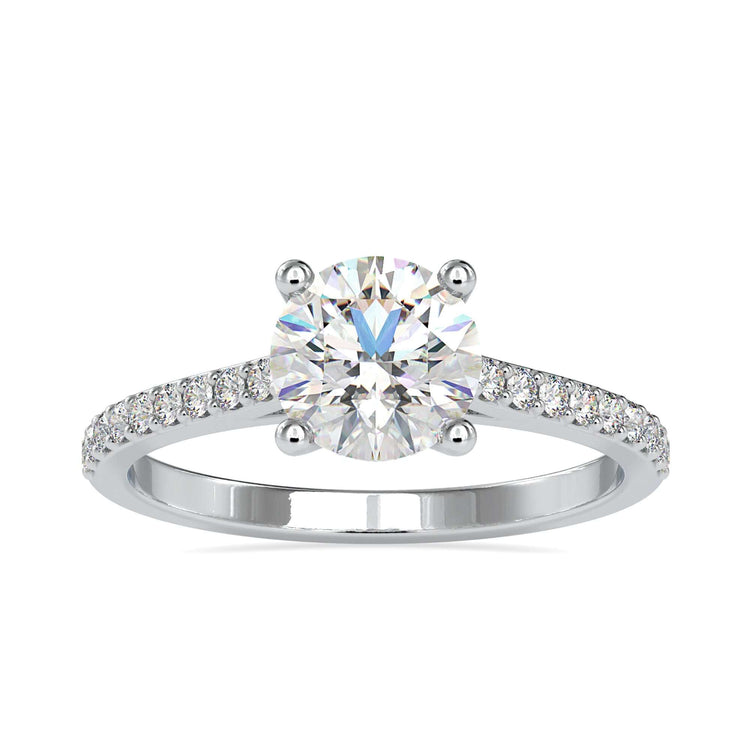 Handmade diamondrensu ring in a cathedral setting with a diamond prong setting for added brilliance.