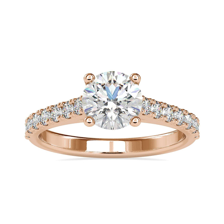 Handmade cathedral engagement ring with a diamond prong setting and a Lab Grown Diamond.
