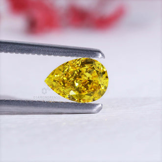 Pear cut diamond with yellow tone in 1.10 carat lab grown form.

