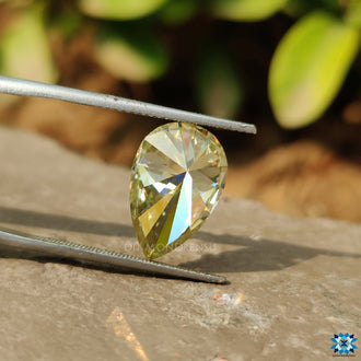 Pear Cut moissanite shown as a loose piece ready for setting.
