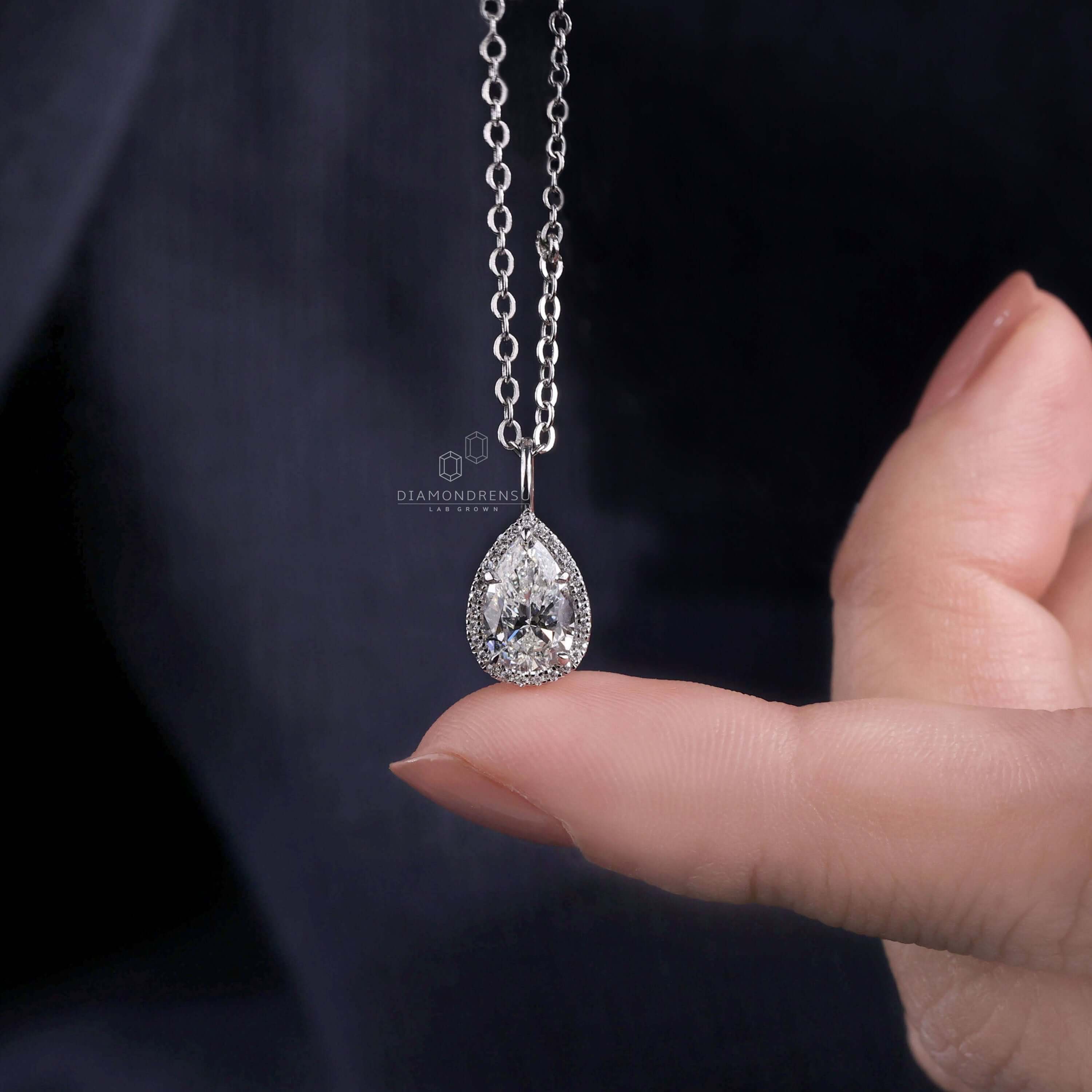 pear lab created diamond pendant