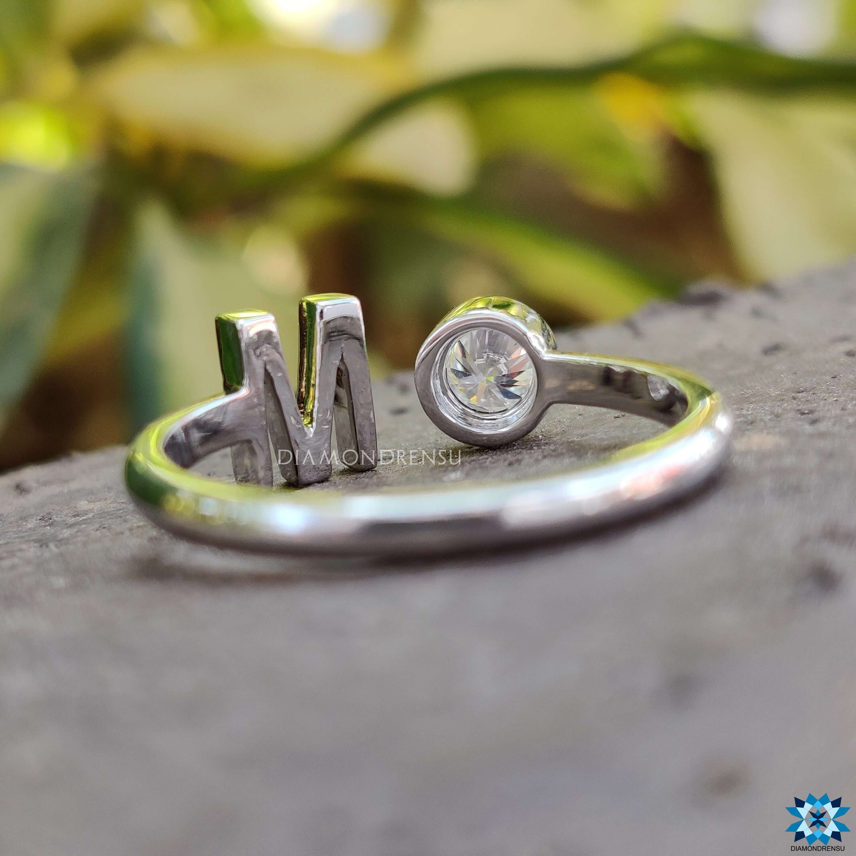 American Diamond Adjustable Initial Letter Name Alphabet ( M ) AD Finger  Ring For Women Girls Stylish Ring