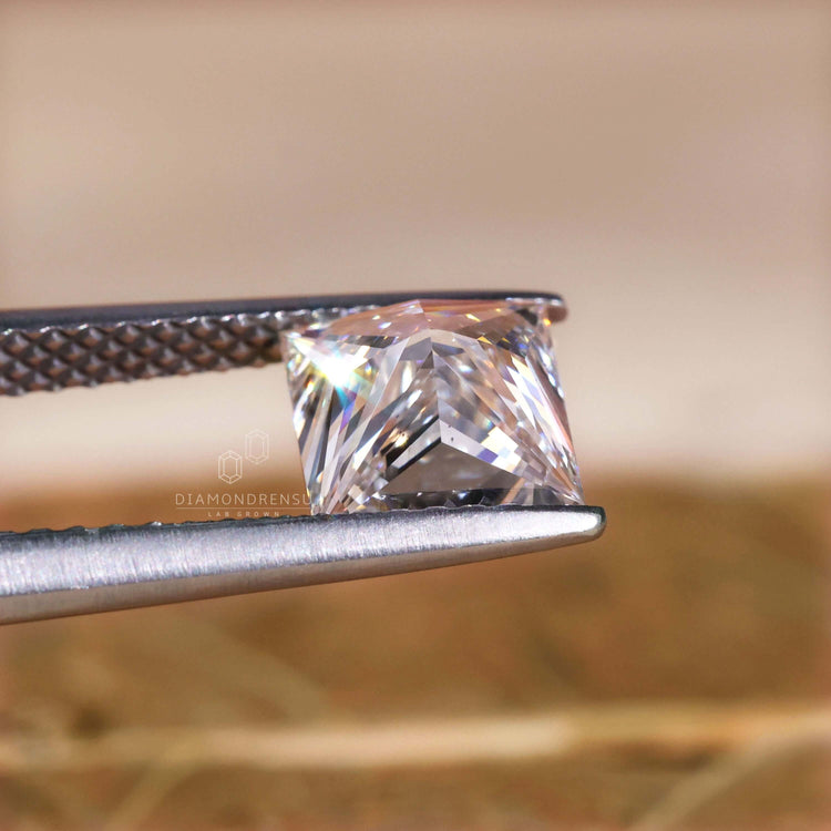 Princess cut diamond shown as a 1.3 carat lab grown loose stone.

