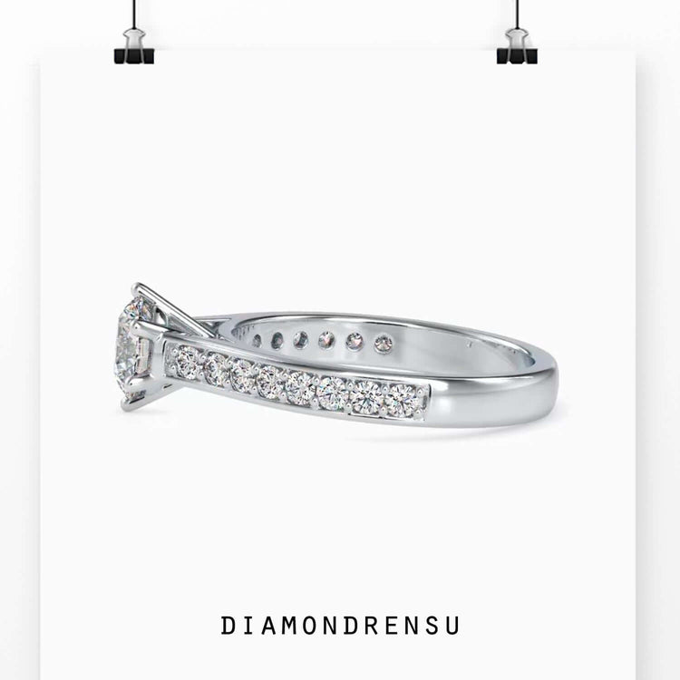 Pave ring with round brilliant cut diamond, handmade jewelry design