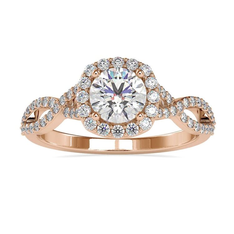 Twisted Engagement Ring with a pave setting and diamond accents.
