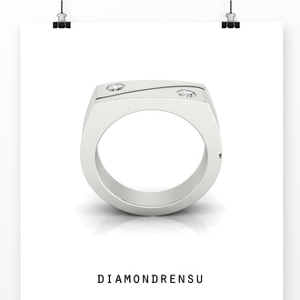 Mens gold wedding band with two stones, IGI certified diamonds.
