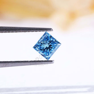 Lab Grown Diamond created as princess cut blue diamond with vivid tone.
