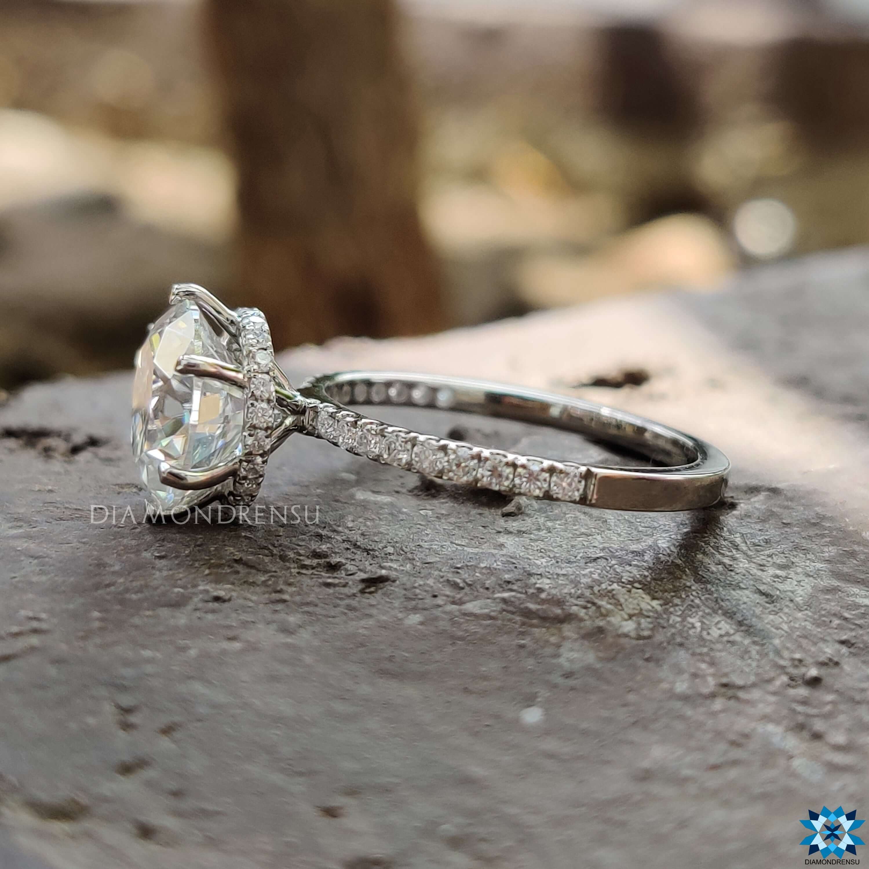 14K White Gold Princess Cut Diamond Halo Engagement Ring – JLJ