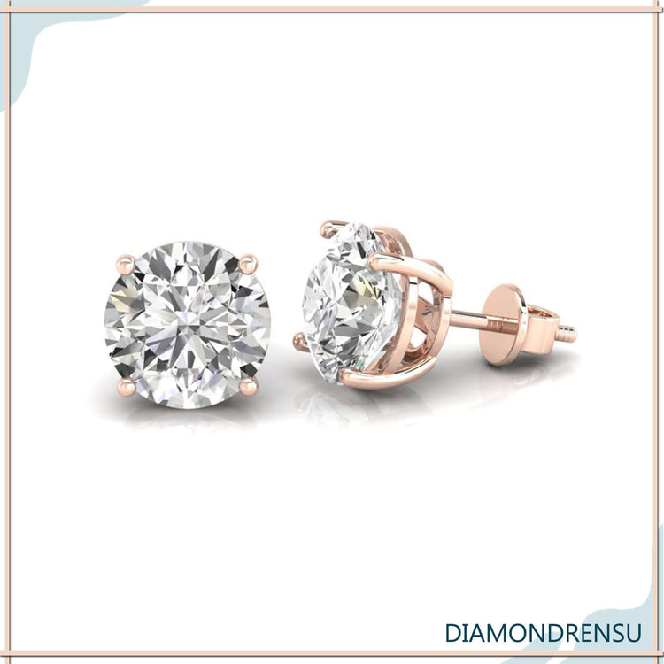 Dazzling round stud earrings crafted with IGI certified diamonds for quality assurance.