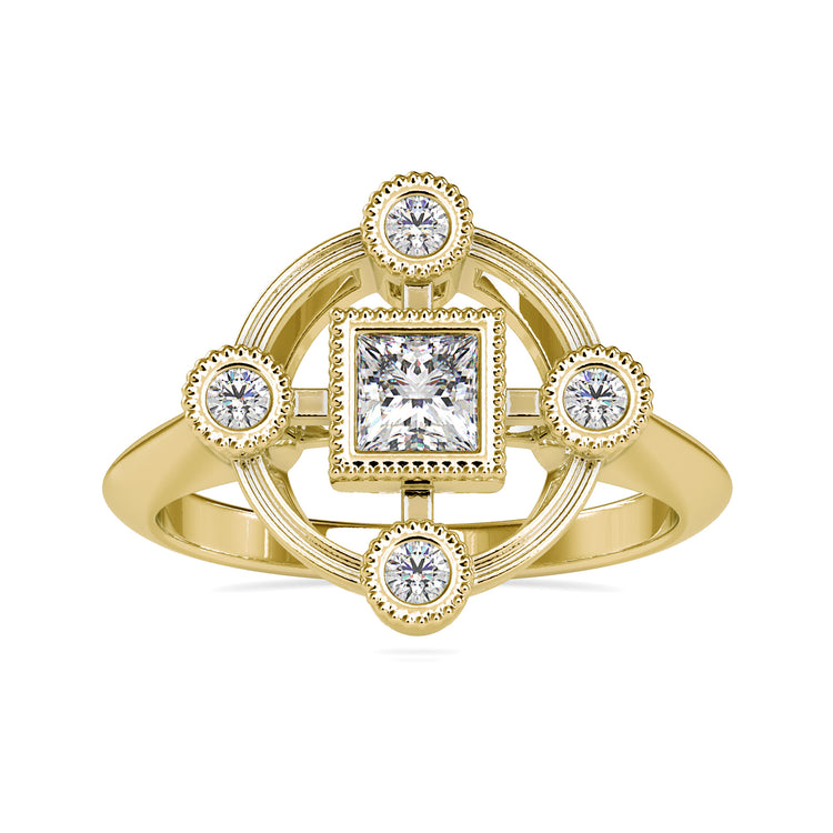 Engagement ring with side stones and princess cut diamond
