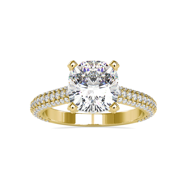 Stunning basket setting ring with a cushion cut diamond and hidden halo.