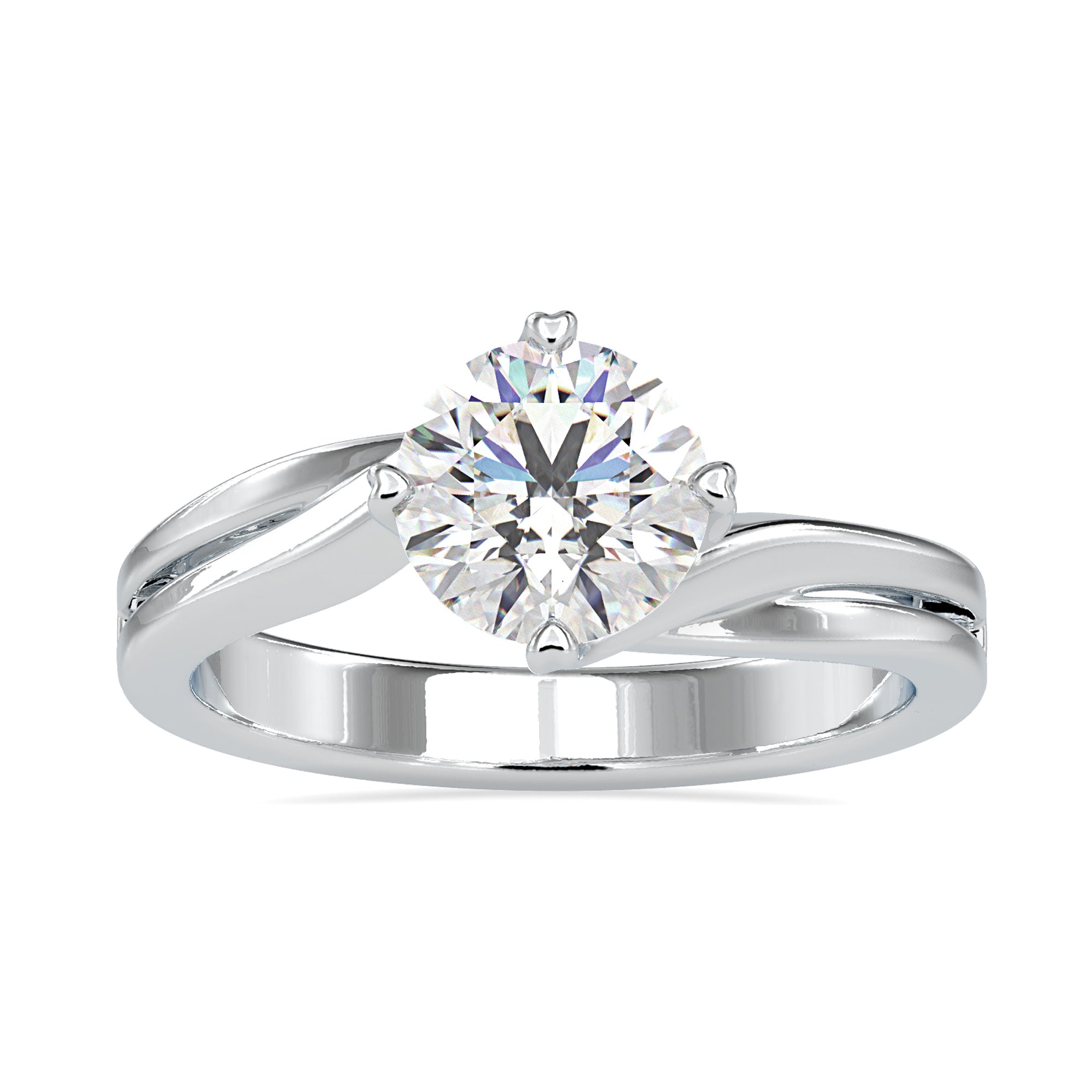 Heart Prongs 1.19 TW Round Cut Twisted Shank Moissanite Solitaire Ring