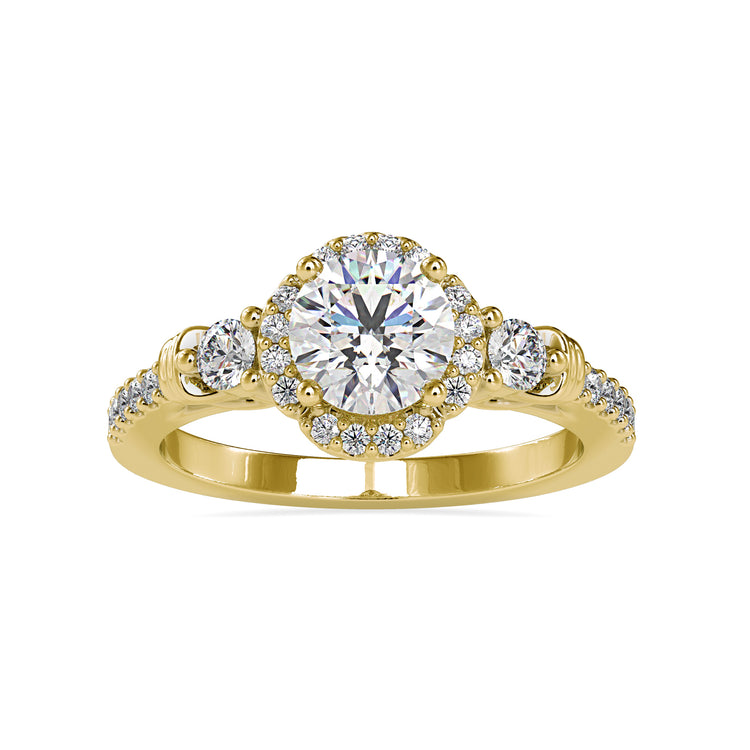 Four prong diamond ring featuring a floral engagement setting.