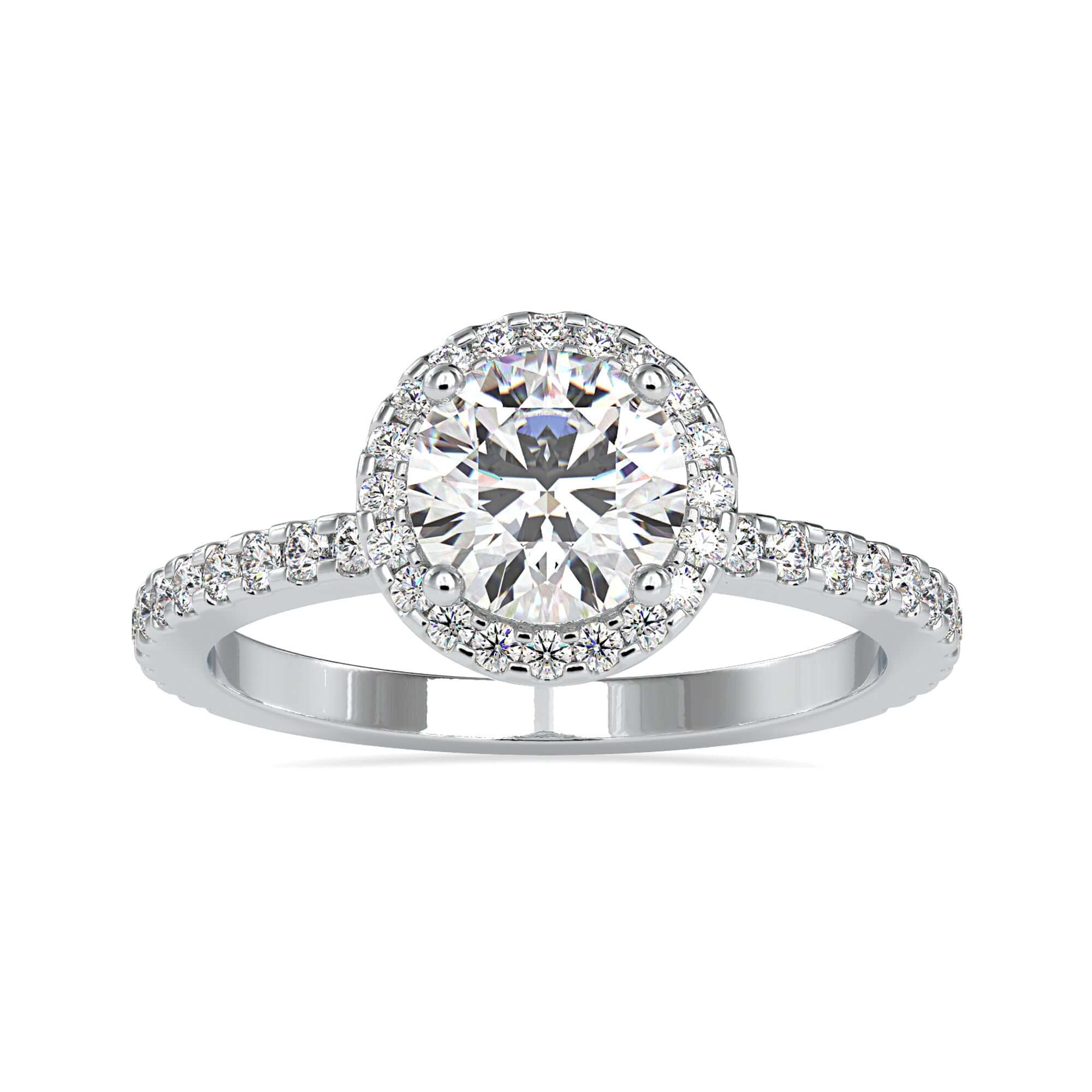 1.46 TCW Hidden Halo Pave Set Round Cut Moissanite Engagement Ring