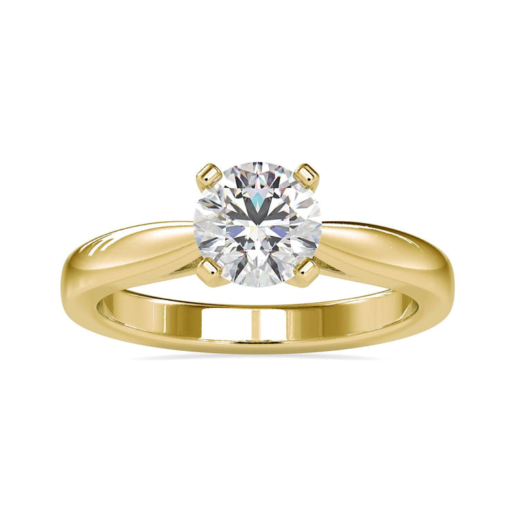 Handmade round diamond ring with simple solitaire design in yellow gold
