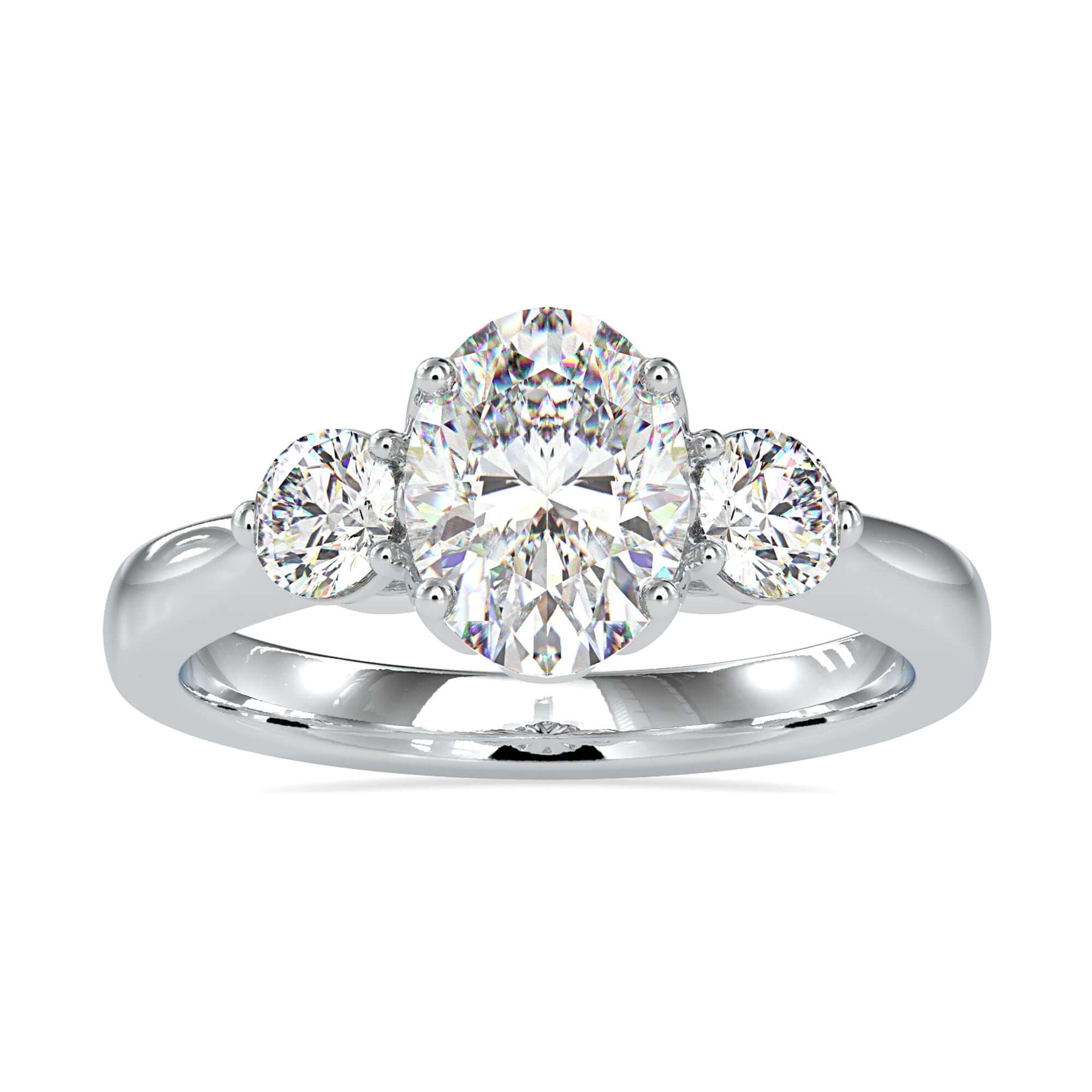 1.74 TCW Oval Round Cut Moissanite Three Stone Engagement Ring