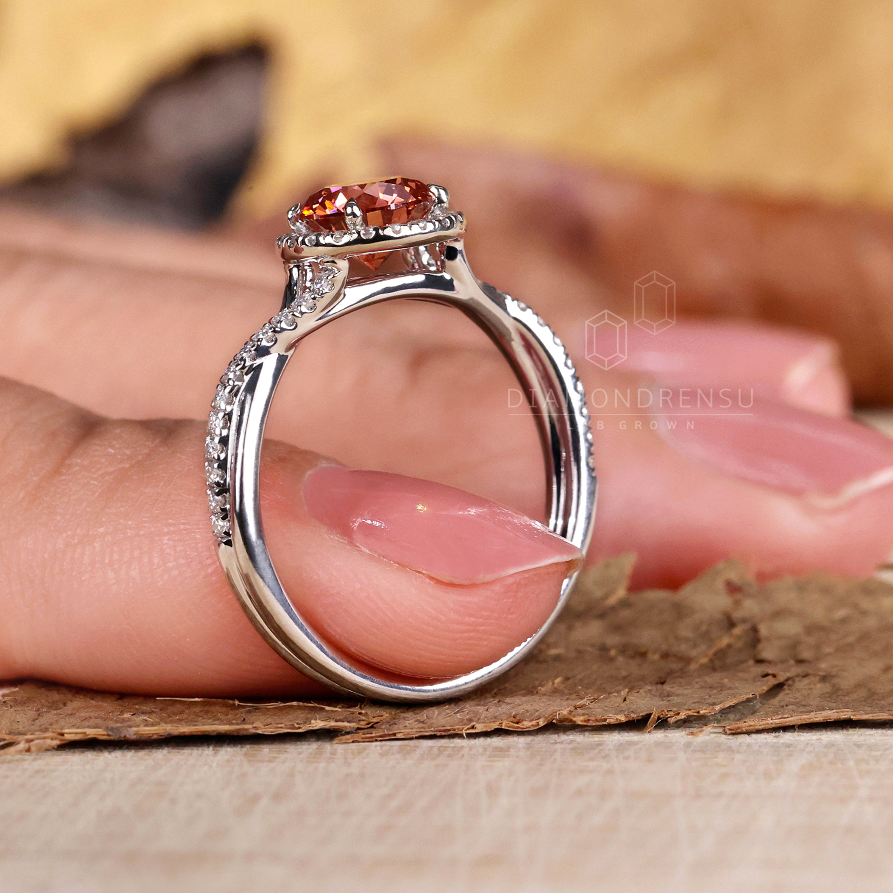 Pink Lab Grown Diamond Ring, 0.81 CT Round Pink Lab Grown Diamond  Engagement Ring