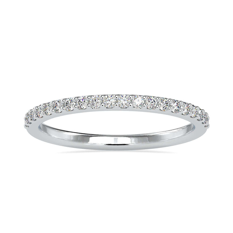 Round diamond band with lab grown diamonds in a shared prong setting
