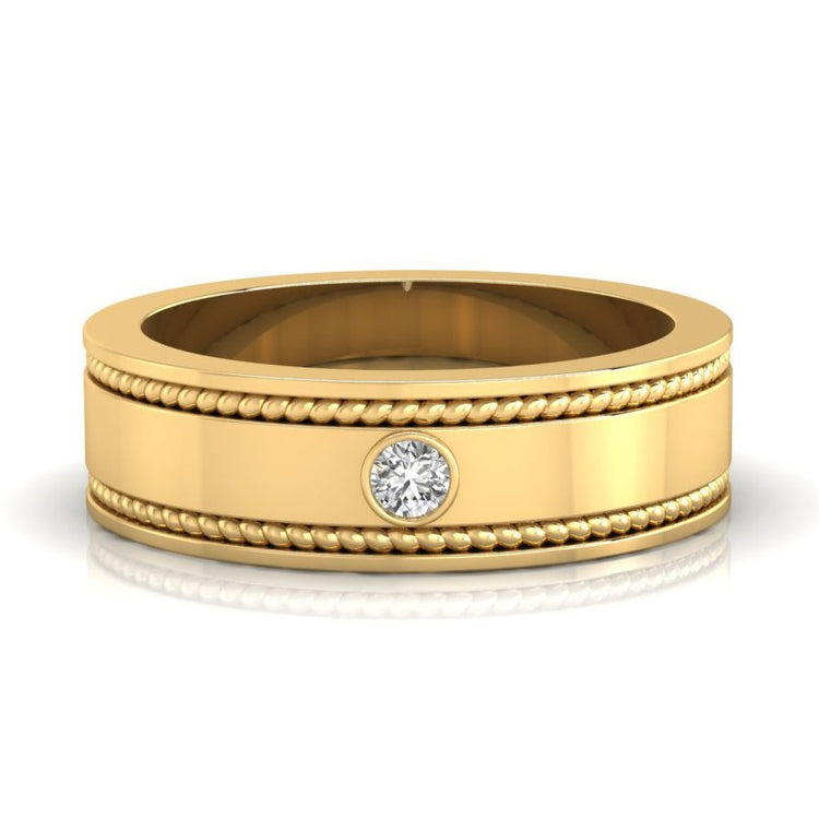 Man wedding band with double milgrain detail and high polish finish.
