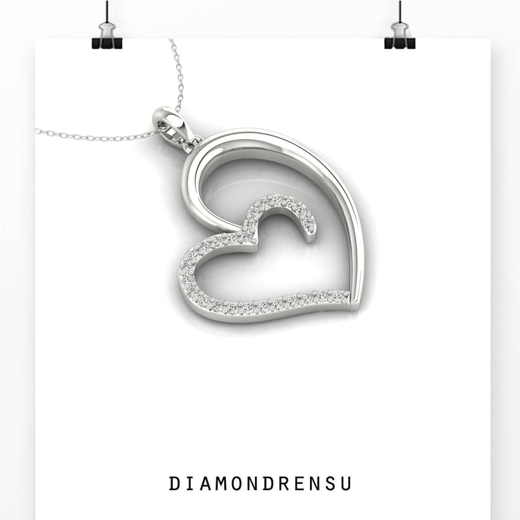 Heart pendant necklace gold with round diamonds, a stylish and thoughtful gift.
