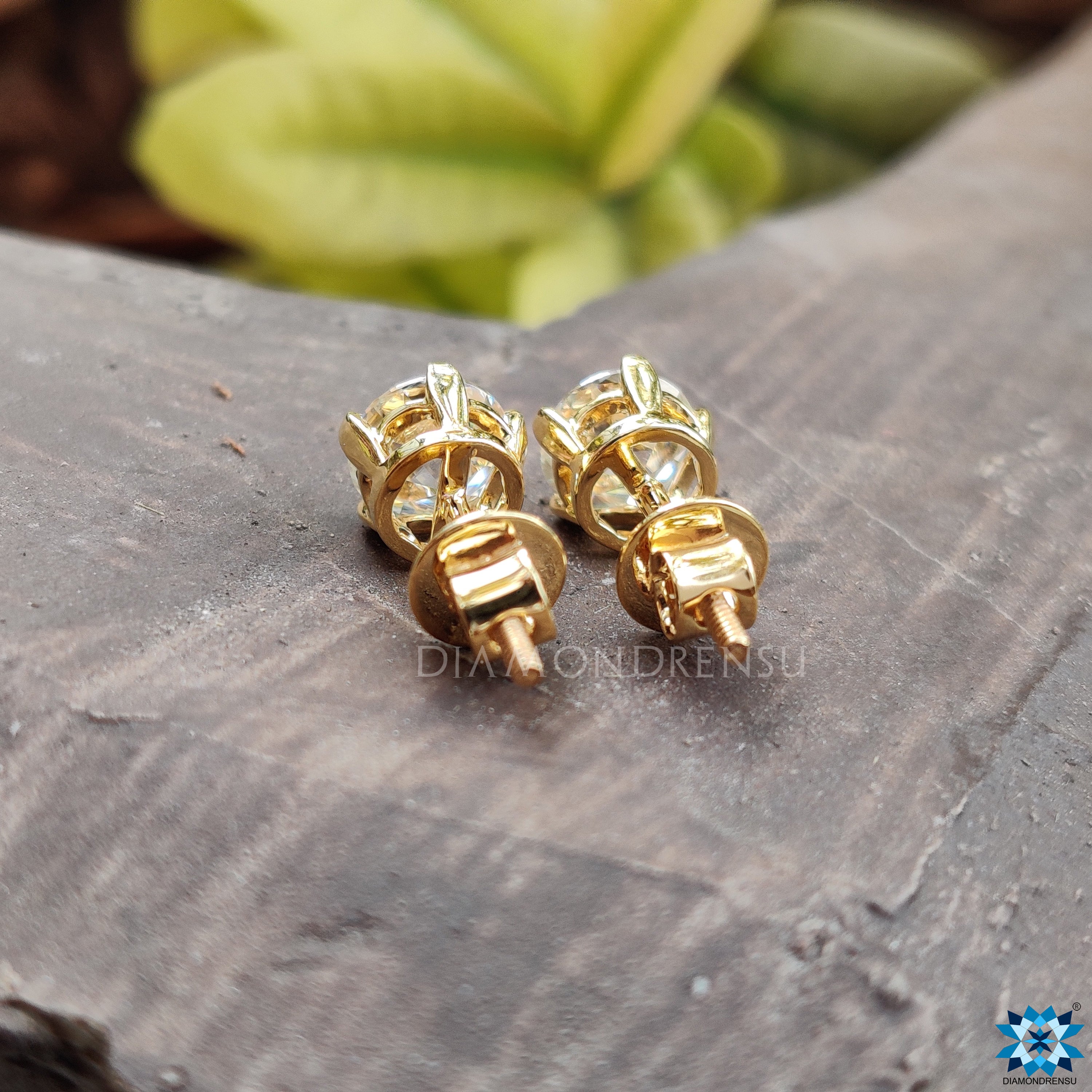 Gold Stud Earrings for Women, Daily Wear Gold Earrings, Moissanite