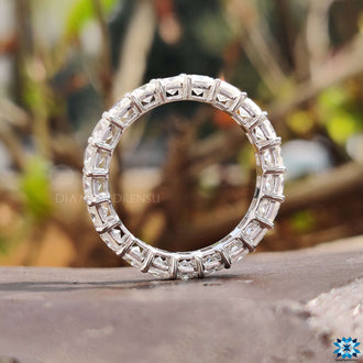 Sparkling eternity princess ring, featuring a square band with colorless moissanite.