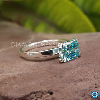Elegant collection of blue moissanite rings for her.
