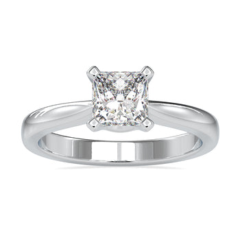 Princess cut diamond ring with a tapered shank in white gold setting
