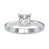 Princess cut diamond ring with a tapered shank in white gold setting

