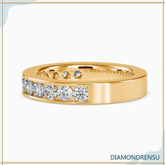 Diamond half eternity band with round stones in white gold
