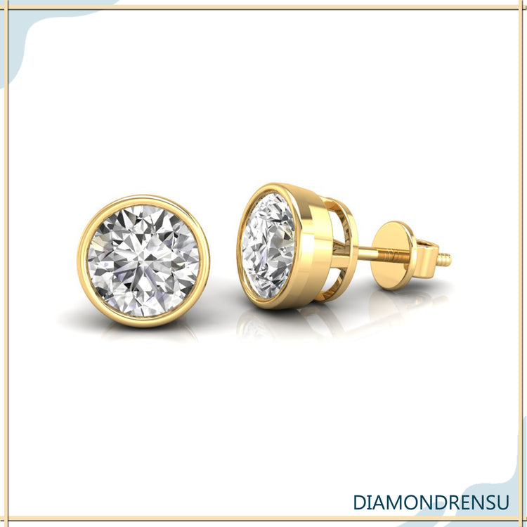 Handcrafted bezel diamond earrings made with Lab Grown Diamond IGI certified.
